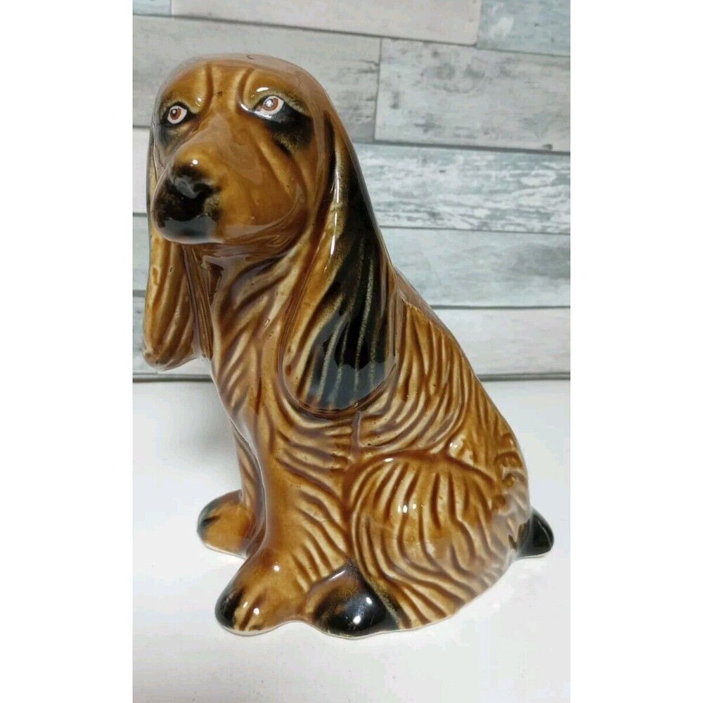 Vintage Ceramic Sitting Dog Spaniel  Hound Figurine Brazil MSC Handcrafted Brown